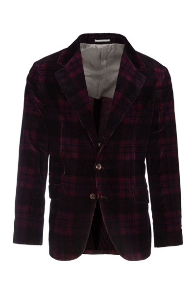 Brunello Cucinelli Prince Of Wales Check Corduroy Blazer In Red