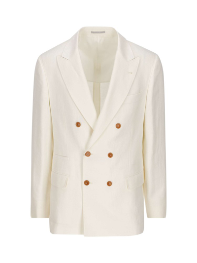 Brunello Cucinelli Double-breasted Tailored Blazer In Weiss