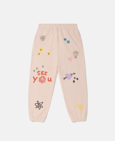 Stella Mccartney Kids' Doodle Embroidery Joggers In Peach