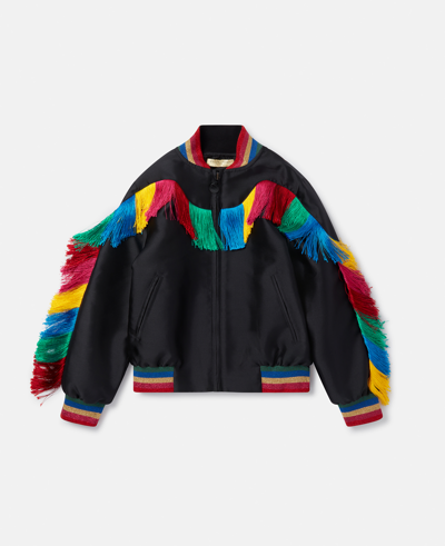 Stella Mccartney Kids' Rainbow Fringed Bomber Jacket In Black