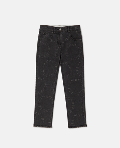 Stella Mccartney Kids' Circular Logo Straight Leg Jeans In Black