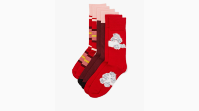 Kate Spade Poodle 3 Pack Boxed Crew Socks In Engine Red