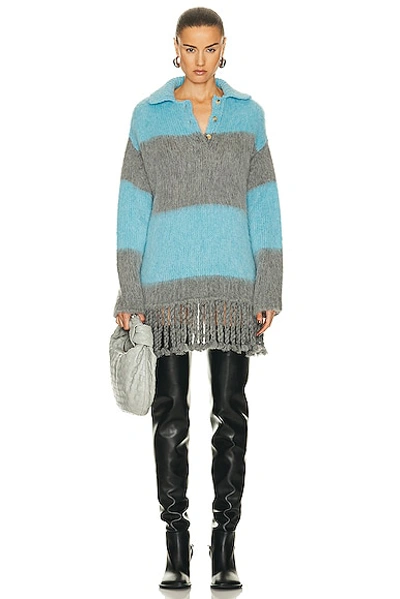 Etro Brushed Effect Fringed Edge Sweater Mini Dress In Light Blue