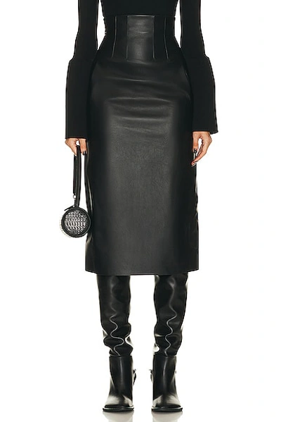Chloé High Waist Corseted Napa Leather Midi Skirt In Black