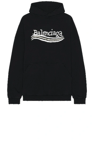 Balenciaga Large Fit Hoodie In Black  Silver  & White