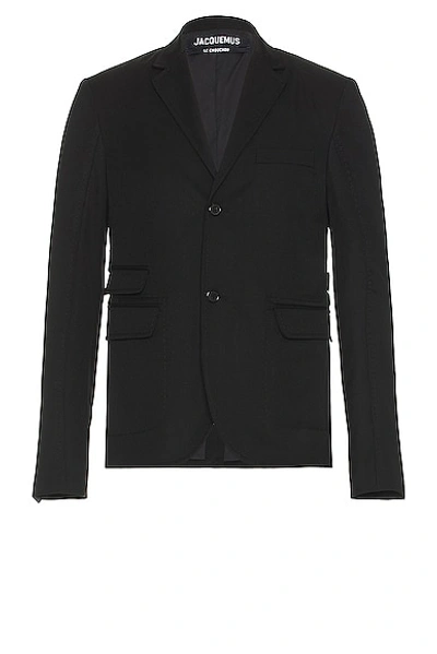 Jacquemus Draped Sleeve Blazer With Rear Vent In Black