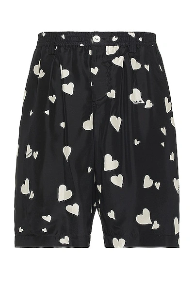 Marni Heart-print Silk Bermuda Shorts In Black