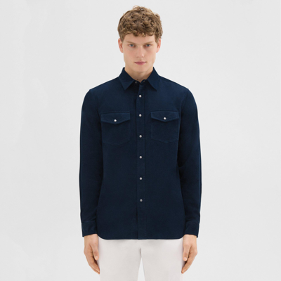 Theory Irving Corduroy Snap Regular Fit Shirt In Baltic