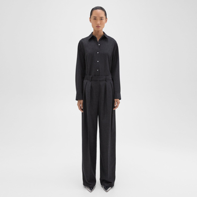 Theory Double Pleat Pant In Sleek Flannel In New Charcoal Melange