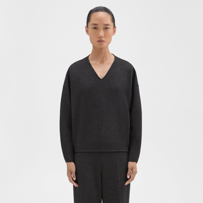 Theory Sculpted V-neck Top In Double-knit Jersey In Charcoal/black