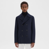 Theory Frederick Peacoat In Recycled Wool-blend Melton In Baltic