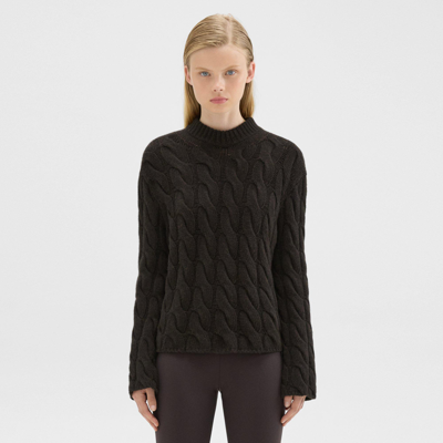 Theory Cable Knit Mock Neck Sweater In Felted Wool-cashmere In Mink