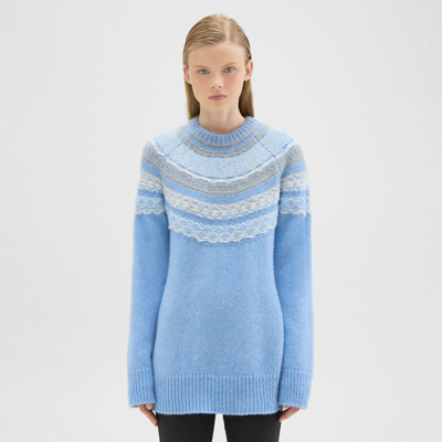 Theory Fair Isle Raglan Wool-blend Pullover Sweater In Winter Blue Multi
