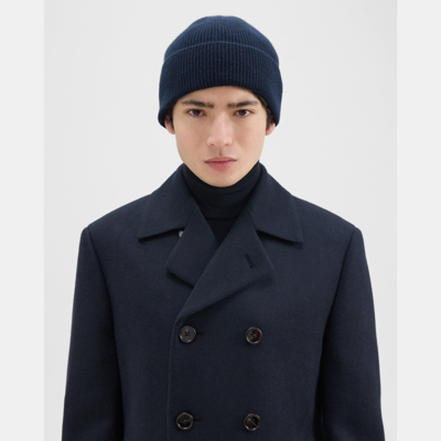 Theory Camden Beanie In Ribbed Cashmere In Baltic