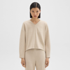 Theory Sculpted V-neck Top In Double-knit Jersey In Oat Mel/grey Mel