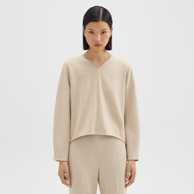 Theory Sculpted V-neck Top In Double-knit Jersey In Oat Mel/grey Mel