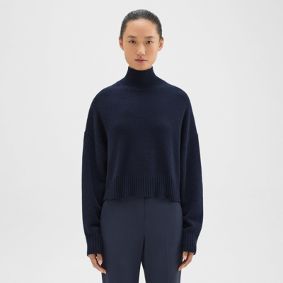 Theory Cropped Turtleneck In Cashmere In Deep Navy