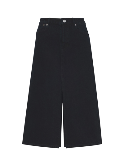 Proenza Schouler White Label Sloan Washed-denim Mid Skirt In Black