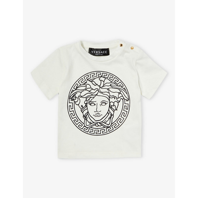 Versace Babies' Boys White Medusa Logo T-shirt In White+blac