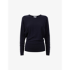 Reiss Lisa Crewneck Ruched Sleeve Sweater In Navy