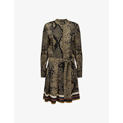 Reiss Rory - Brown Snake Print Belted Mini Dress, Us 0