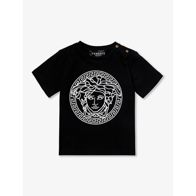 Versace Babies' Branded Cotton-jersey T-shirt 6-36 Months In Black+whit