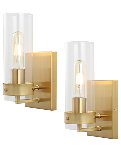 Jonathan Y Harper 4in Set Of 2 1-light Coastal Minimalist Iron/glass Led Sconce In Gold