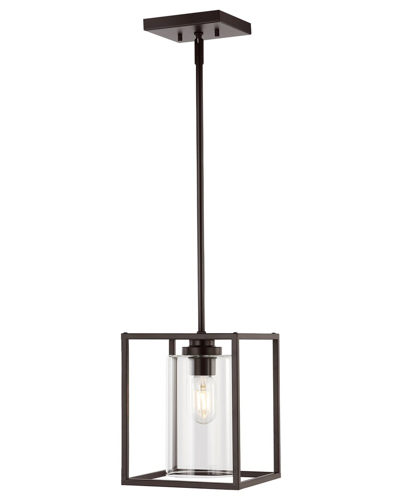 Jonathan Y Quinn 8in 1-light Industrial Farmhouse Iron/glass Led Pendant In Bronze