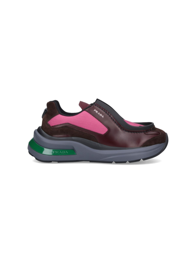 Prada Brushed Leather Sneakers With Bike Fabric And Suede Elements In Multicolour