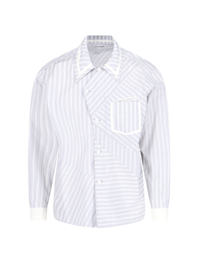 Kiko Kostadinov Asymmetric-fastening Striped Cotton Shirt In Gray