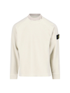 Stone Island Blue Compass Motif Crew Neck Sweatshirt For Men In Cream