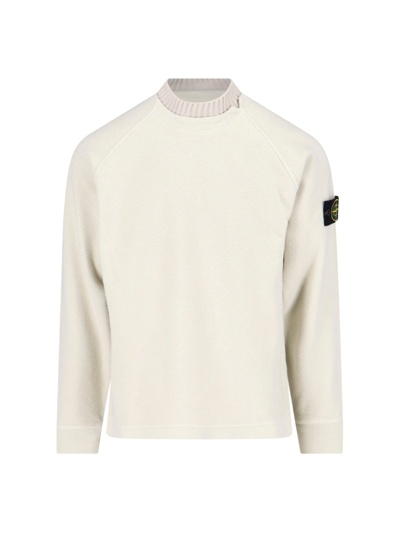 Stone Island Blue Compass Motif Crew Neck Sweatshirt For Men In Cream