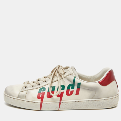 Pre-owned Gucci Off White Leather Ace Low Top Sneakers Size 42