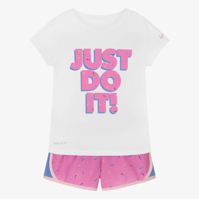 Nike Babies' Girls White & Pink Shorts Set