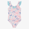 PLAYSHOES GIRLS PINK BUTTERFLY SWIMSUIT (UPF50+)
