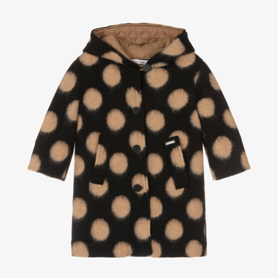 Monnalisa Kids' Bold Polka Dot-print Buttoned Coat In Black,beige