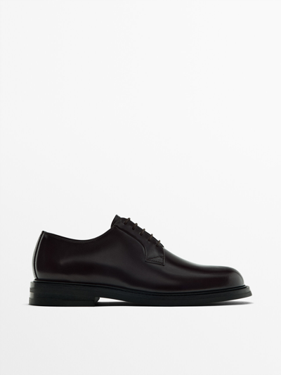 Massimo Dutti Testa Leather Derby Shoes In Brown