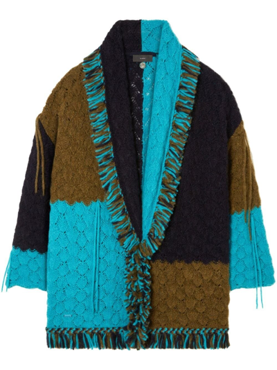 Alanui Antarctic Dream Patchwork Crochet-knit Cardigan In Green