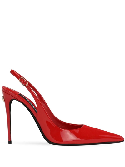 Dolce & Gabbana 105mm Lollo Patent Leather Slingbacks In Red