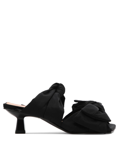 Ganni Bow-embellished Square-toe Recycled-polyester Blend Heeled Mules In Black