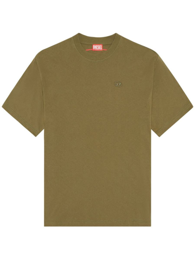 Diesel D-embroidery Cotton T-shirt In Green