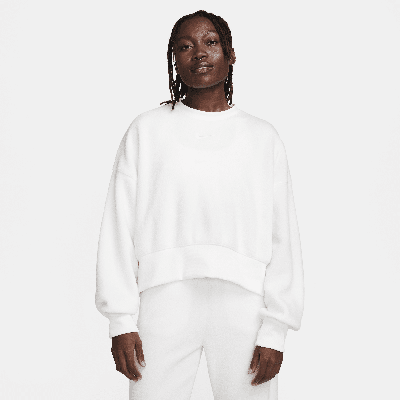 Nike Women's  Sportswear Plush Oversized Crew-neck Mod Crop Sweatshirt In White