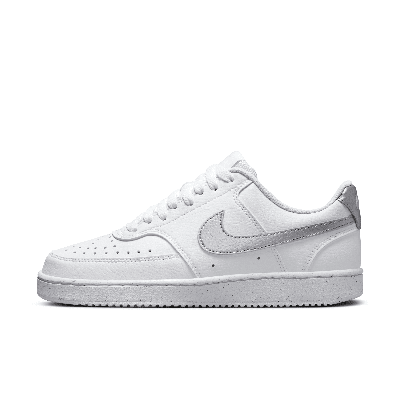 Nike Women's Court Vision Low Next Nature Shoes In White/metallic Silver/white 