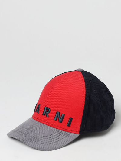 Marni Hat In Corduroy With Embroidered Logo In Red