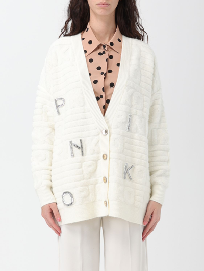 Pinko 3d Logo Embellished Buttoned Cardigan In White