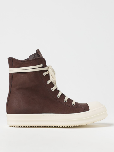 Rick Owens Leather High Top Trainers In Brown