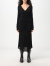 Isabel Marant Black Longsleeve V-neck Midi Dress In Black
