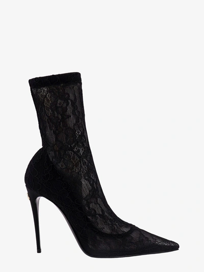 Dolce & Gabbana Fabric Ankle Boots In Black