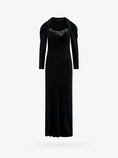 Alberta Ferretti Long Satin Dress In Black