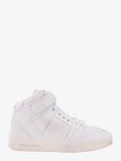 Saint Laurent Lax Leather Mid Top Sneakers In White